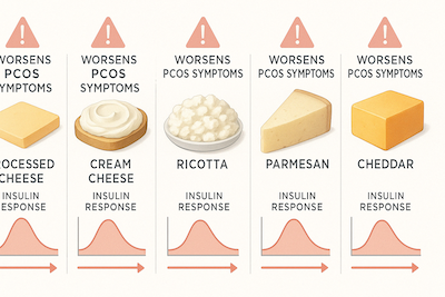 Visual comparison of cheese types for PCOS showing insulin impact