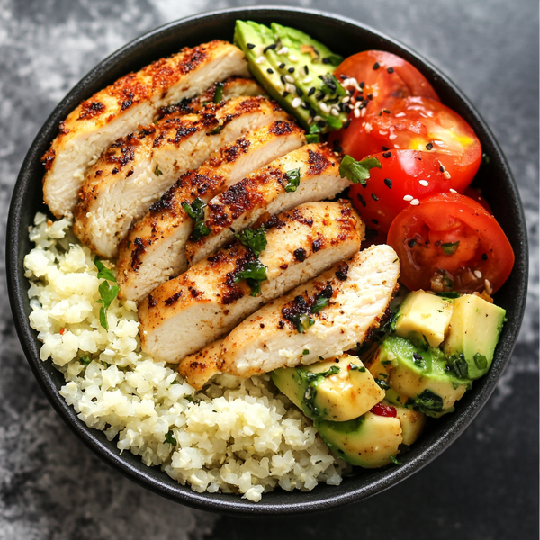 Easy Meal Prep PCOS Dinner - Cauliflower Rice and Chicken Bowl