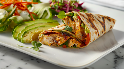 PCOS Lunch Ideas - Grilled Chicken and Avocado Wrap